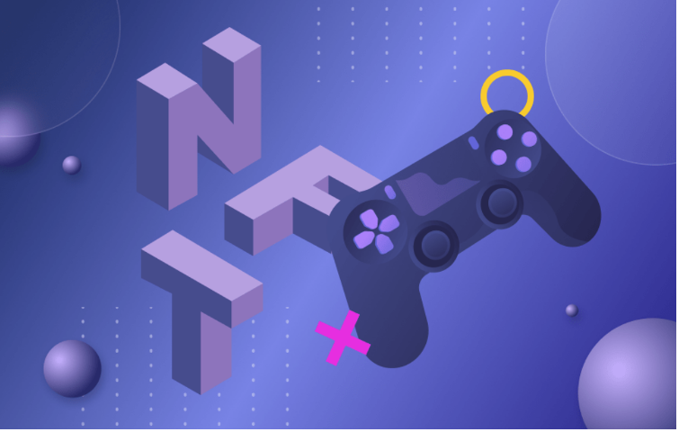 spel joystick met NFT logo op blauwe achtergrond